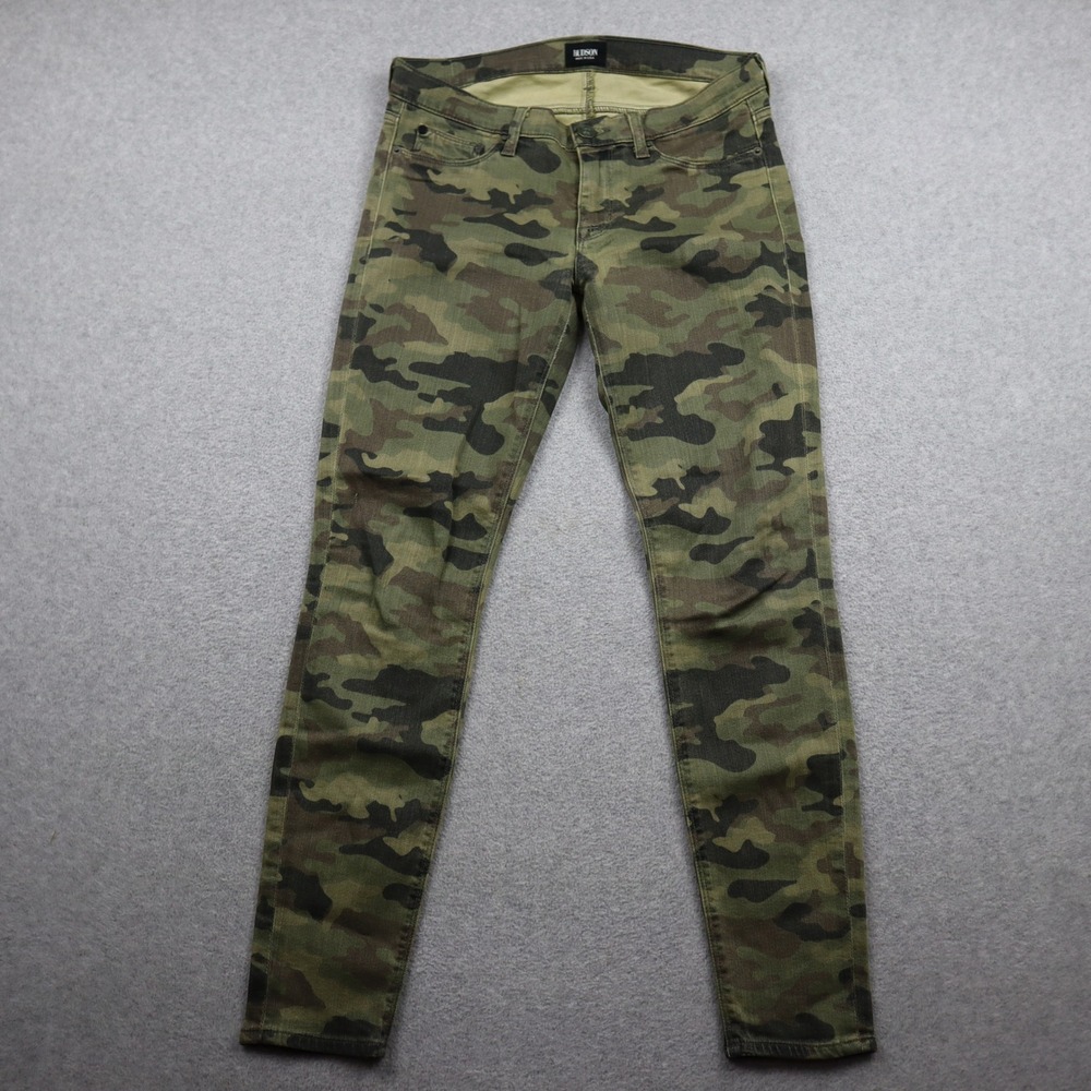 Hudson Jeans Womens 27 Krista Super Skinny Crop Green Camo WC407TEN Stretch USA